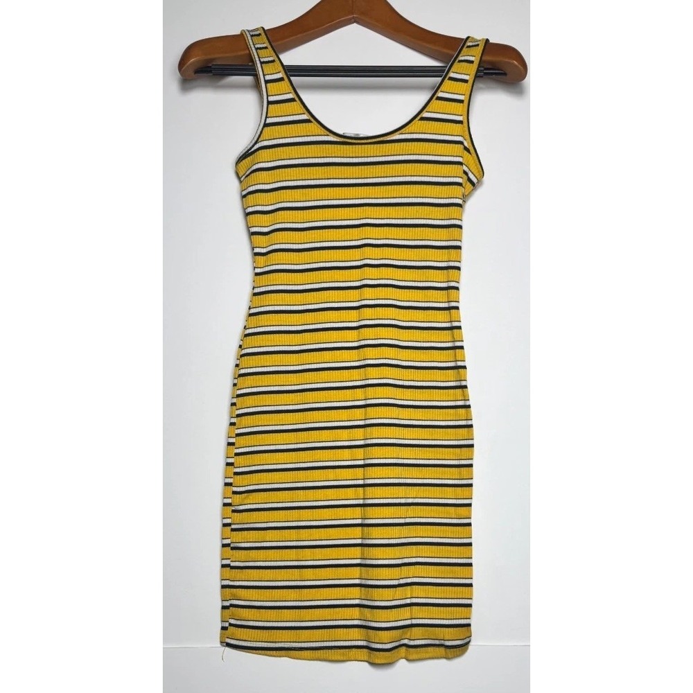 Papaya Mini Tank Dress Womens Yellow Multi Horizontal Striped Ribbed Wide Straps